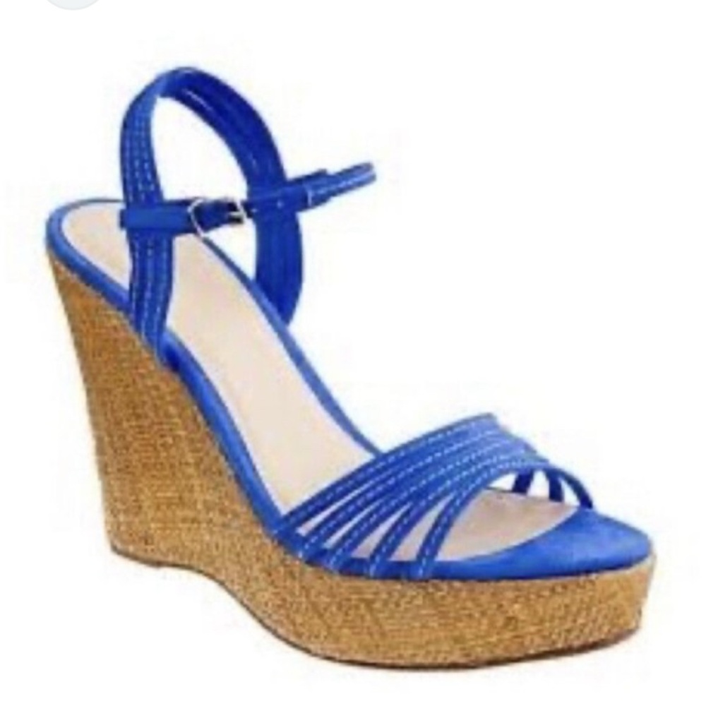 Vibrant Blue J Crew Wedge Platform Sandals W8 Made in Italy